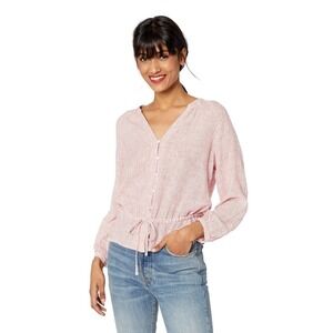 Rails Marti Blouse Scarlet Stripe Red White Linen Blend Drawstring Top Small